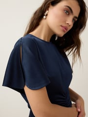Navy Ruched Satin Crinkle Dress - Image 2 of 3