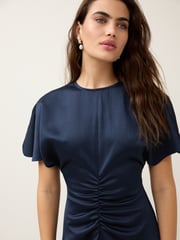 Navy Ruched Satin Crinkle Dress - Image 3 of 3