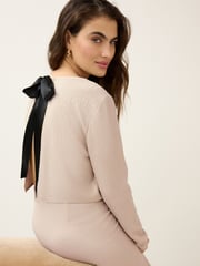 Cream Mesh Sequin Bow Back Top - Image 1 of 7
