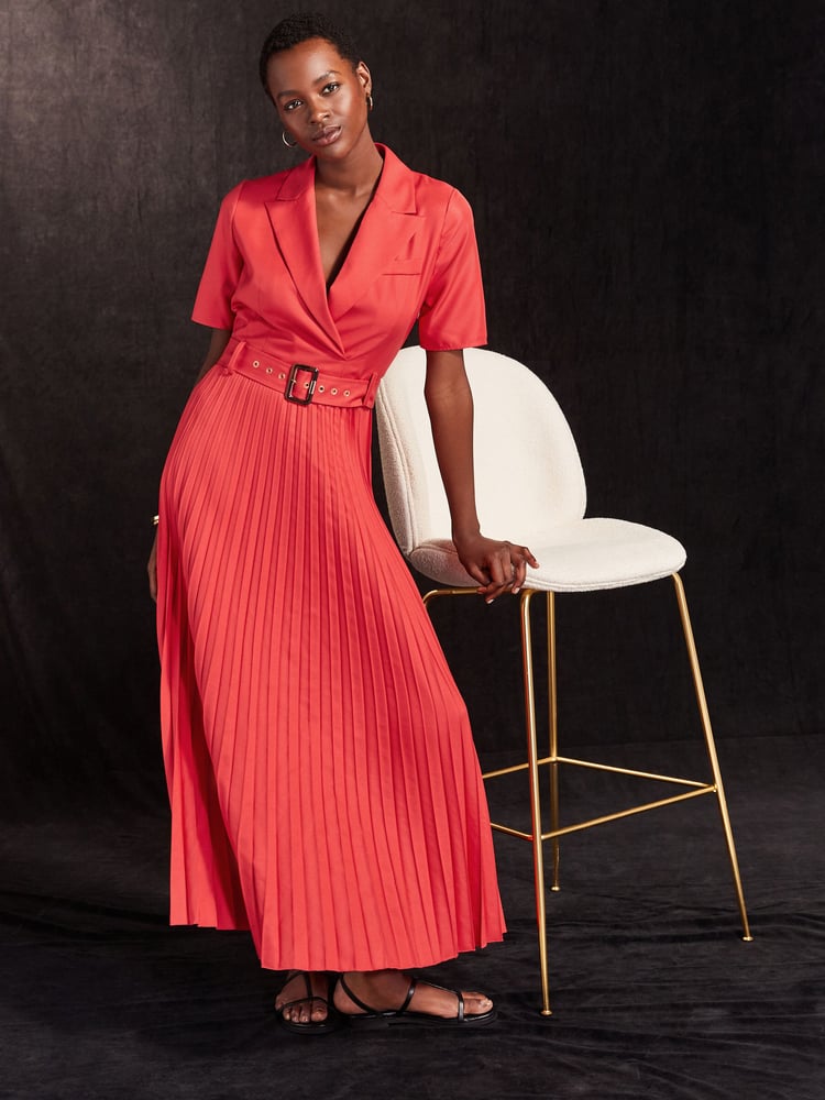 Red Pleated Short Sleeve Dress - Image 2 of 6