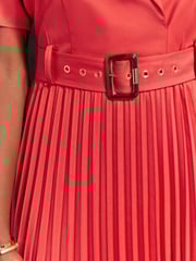 Red Pleated Short Sleeve Dress - Image 4 of 6