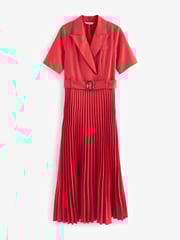 Red Pleated Short Sleeve Dress - Image 5 of 6