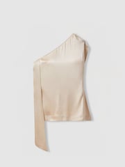 Reiss Blush Etta Atelier One-Shoulder Drape Back Top With Linen - Image 2 of 5