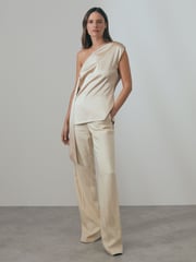 Reiss Blush Etta Atelier One-Shoulder Drape Back Top With Linen - Image 3 of 5
