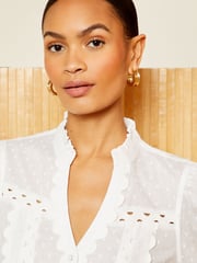 Love & Roses White V Neck Ric Rac Trim Blouse - Image 2 of 4