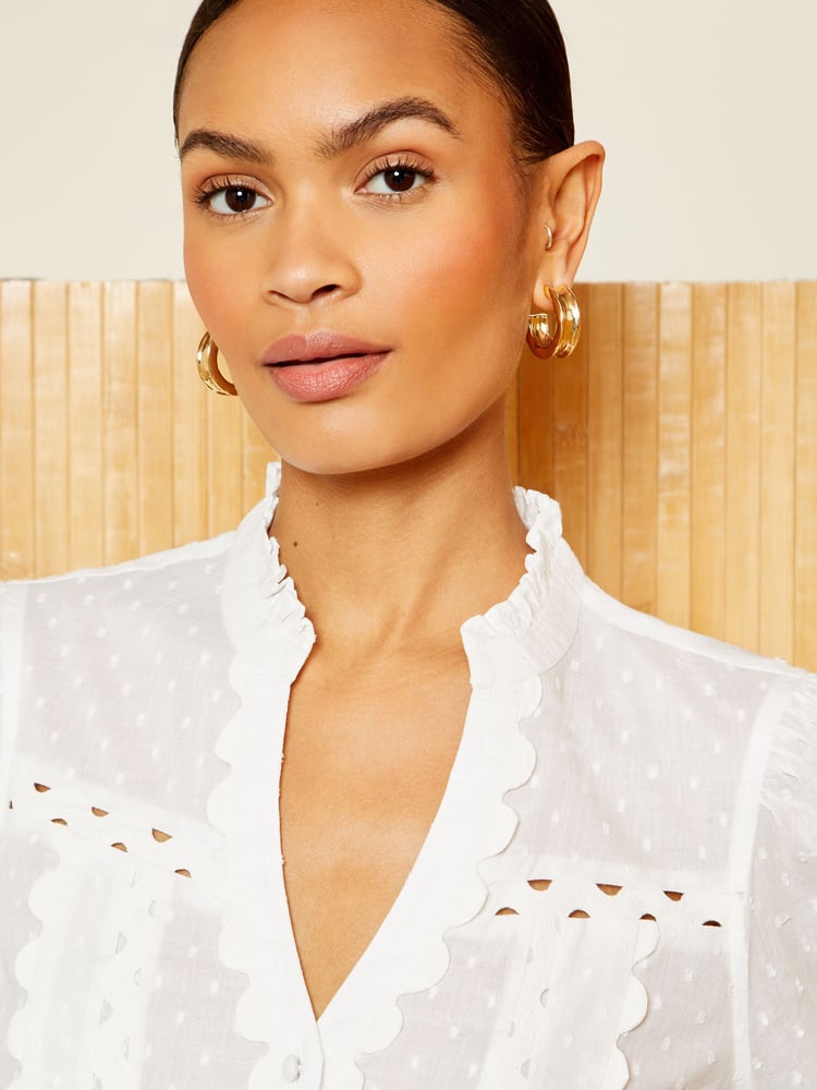 Love & Roses White V Neck Ric Rac Trim Blouse - Image 2 of 4 Love & Roses White V Neck Ric Rac Trim Blouse - Image 2 of 4