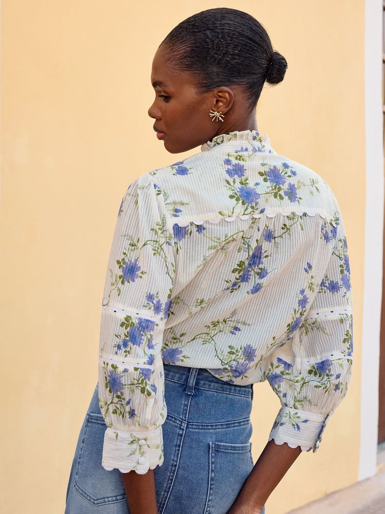 Love & Roses Ivory White Floral V Neck Ric Rac Trim Blouse - Image 2 of 4 Love & Roses Ivory White Floral V Neck Ric Rac Trim Blouse - Image 2 of 4