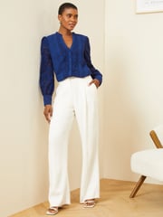 Love & Roses Cobalt Blue Lace Long Sleeve Button Front V Neck Blouse - Image 4 of 4
