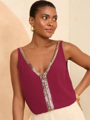 Love & Roses Purple Trim Detail V Neck Vest Top - Image 1 of 4