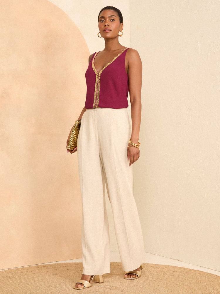 Love & Roses Purple Trim Detail V Neck Vest Top - Image 4 of 4