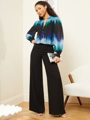 Love & Roses Blue Ombre Printed V Neck Puff Sleeve Blouse - Image 3 of 4