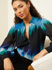 Love & Roses Blue Ombre Printed V Neck Puff Sleeve Blouse - Image 4 of 4