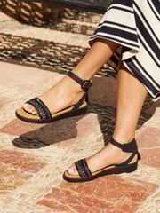 Linzi Black Jaycee Flat Sandals With Embellished Front Strap - Image 1 of 5