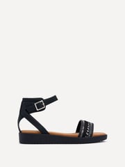 Linzi Black Jaycee Flat Sandals With Embellished Front Strap - Image 2 of 5