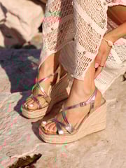 Linzi Gold Lexie Strappy Square Toe Wedges - Image 1 of 5