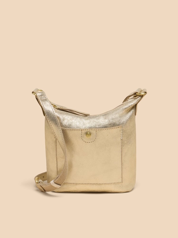 White Stuff Gold Mini Fern Leather Cross-Body Bag - Image 1 of 4