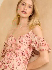 Love & Roses Pink Printed Cold Shoulder Midaxi Dress - Image 3 of 4