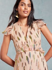Love & Roses Pink Metallic Petite Ruffle Detail Cap Sleeve Midi Dress - Image 2 of 4