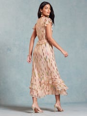 Love & Roses Pink Metallic Petite Ruffle Detail Cap Sleeve Midi Dress - Image 3 of 4
