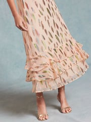 Love & Roses Pink Metallic Petite Ruffle Detail Cap Sleeve Midi Dress - Image 4 of 4