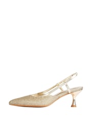 Friends Like These Gold Regular Fit Kitten Heel Slingback Court Shoe - Image 5 of 5