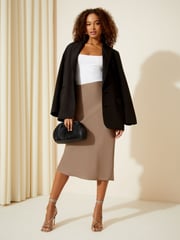 Friends Like These Mushroom Brown Satin Bias Midi Skirt - Image 3 of 4