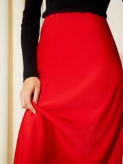 Friends Like These Bright Red Satin Bias Midi Skirt - Image 2 of 4