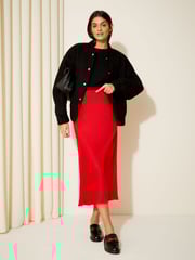 Friends Like These Bright Red Satin Bias Midi Skirt - Image 3 of 4