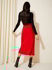 Friends Like These Bright Red Satin Bias Midi Skirt - Image 4 of 4