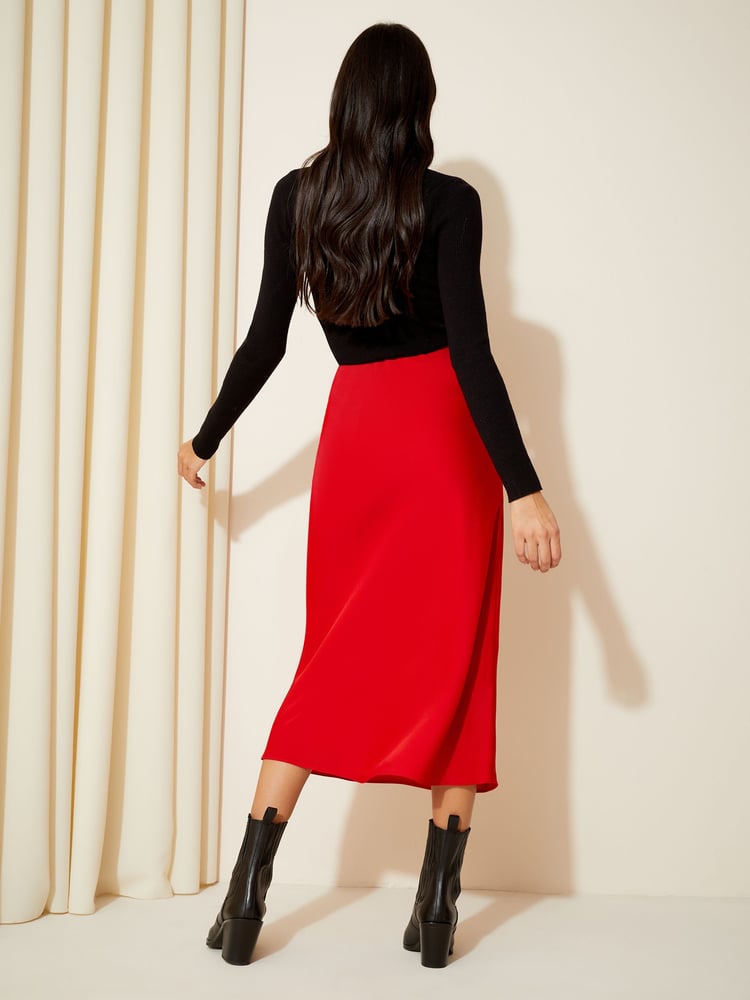 Friends Like These Bright Red Satin Bias Midi Skirt - Image 4 of 4 Friends Like These Bright Red Satin Bias Midi Skirt - Image 4 of 4