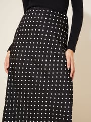 Curves Like These Black Polka Dot Satin Bias Midi Skirt - Image 3 of 4