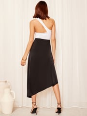 Friends Like These Black Asymmetrical Satin Midi Skirt - Image 4 of 4