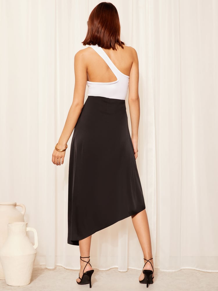 Friends Like These Black Asymmetrical Satin Midi Skirt - Image 4 of 4