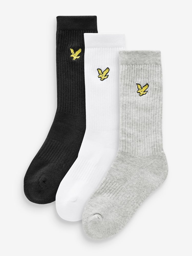 Lyle & Scott Grey Boys Scout Cotton Sports Socks 3 Pack - Image 1 of 4 Lyle & Scott Grey Boys Scout Cotton Sports Socks 3 Pack - Image 1 of 4