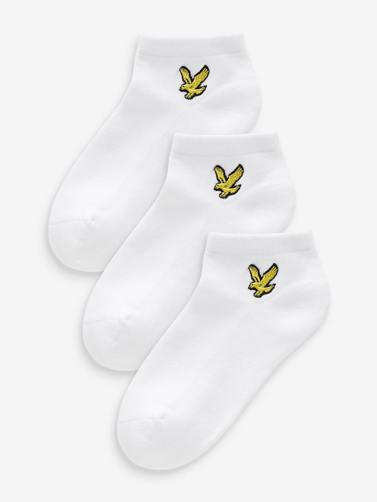 Lyle & Scott White Boys Cotton Ankle Socks 3 Pack - Image 1 of 2 Lyle & Scott White Boys Cotton Ankle Socks 3 Pack - Image 1 of 2