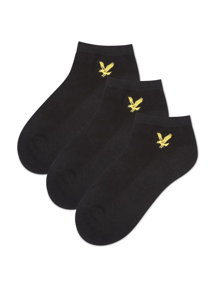 Lyle & Scott Black Boys Cotton Ankle Socks 3 Pack - Image 1 of 2 Lyle & Scott Black Boys Cotton Ankle Socks 3 Pack - Image 1 of 2