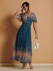 Jolie Moi Blue Mirrored Mesh Angel Sleeve Maxi Dress - Image 3 of 6