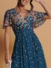 Jolie Moi Blue Mirrored Mesh Angel Sleeve Maxi Dress - Image 6 of 6