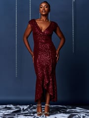 Jolie Moi Red Sequin Wrap Fishtail Maxi Dress - Image 1 of 6