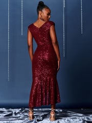 Jolie Moi Red Sequin Wrap Fishtail Maxi Dress - Image 2 of 6