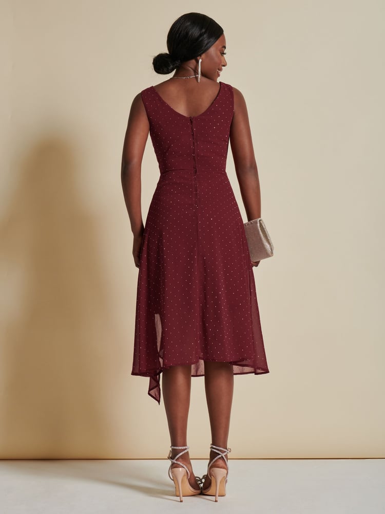 Jolie Moi Red Embellished Frill Hem Chiffon Dress - Image 2 of 6