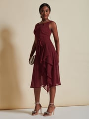Jolie Moi Red Embellished Frill Hem Chiffon Dress - Image 4 of 6