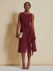 Jolie Moi Red Embellished Frill Hem Chiffon Dress - Image 5 of 6