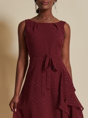 Jolie Moi Red Embellished Frill Hem Chiffon Dress - Image 6 of 6