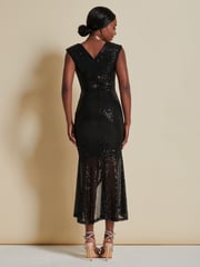 Jolie Moi Black Sequin Wrap Fishtail Maxi Dress - Image 2 of 6