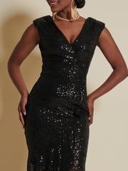 Jolie Moi Black Sequin Wrap Fishtail Maxi Dress - Image 5 of 6