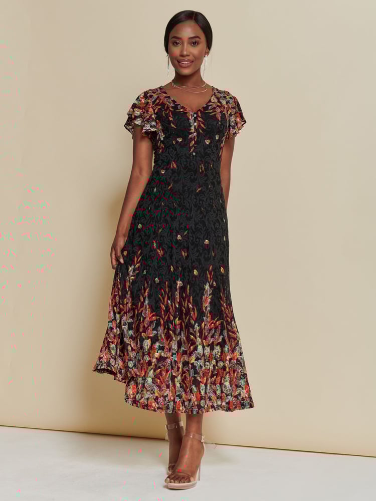 Jolie Moi Red Mirrored Print Lace Maxi Dress - Image 1 of 6