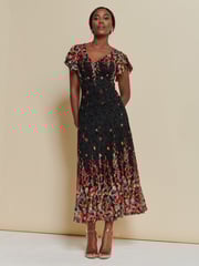 Jolie Moi Red Mirrored Print Lace Maxi Dress - Image 4 of 6