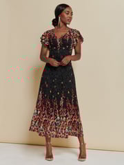 Jolie Moi Red Mirrored Print Lace Maxi Dress - Image 5 of 6