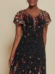 Jolie Moi Red Mirrored Print Lace Maxi Dress - Image 6 of 6